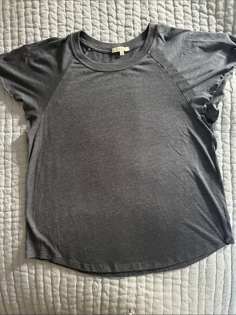 Z Supply Abby Flutter Tee Charcoal Gray Distressed Ruffle Sleeve Top